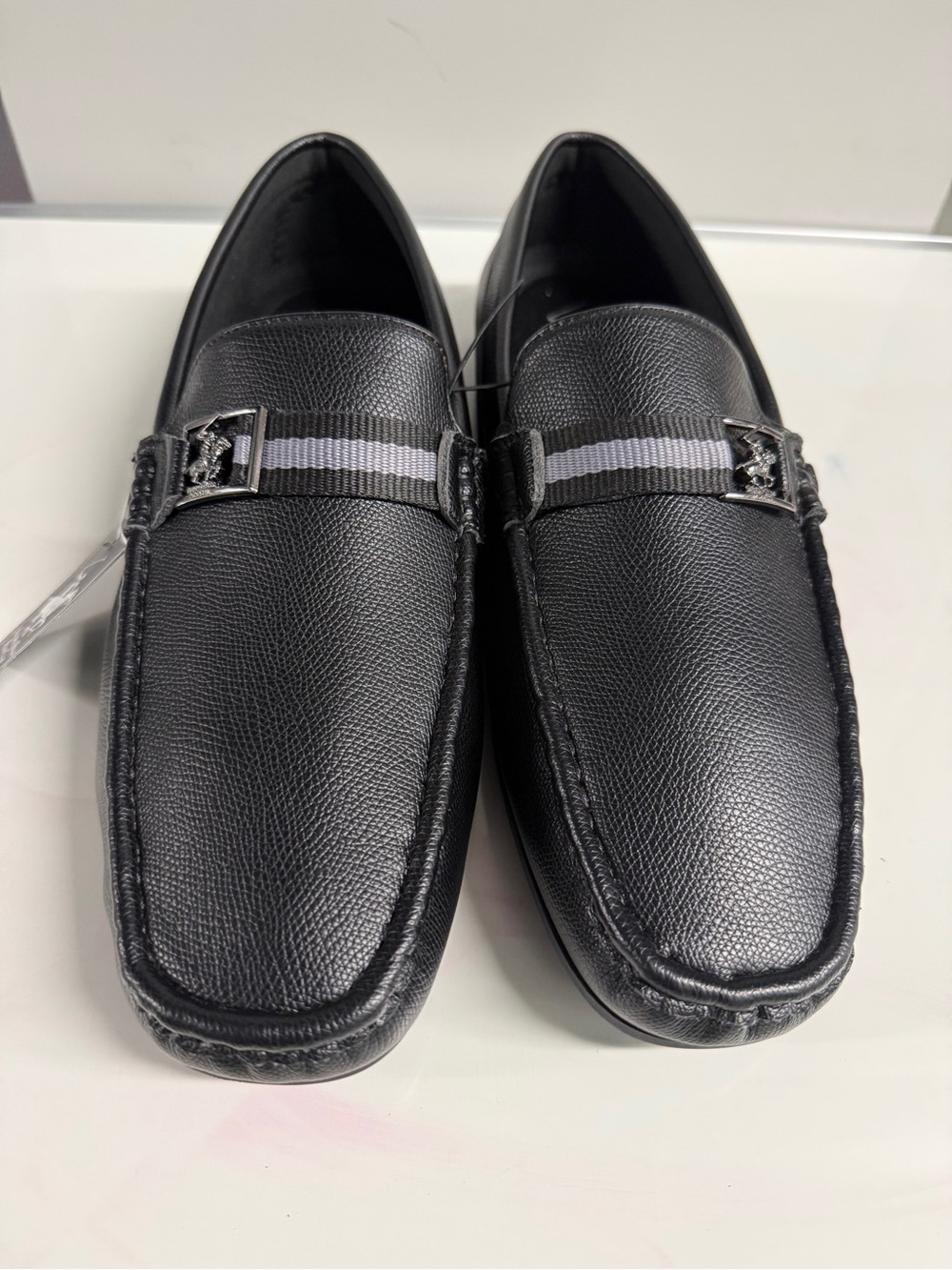 Beverly Hills Polo Club Black Slip-On Loafers with Gray Stripe